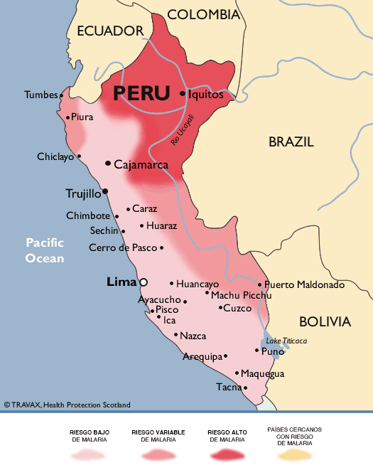 mapa de zonas livres de malaria no Peru